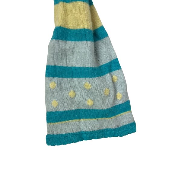 Striped Teal & Yellow Polka Dot Knit Scarf For Women - Picture 4 of 4